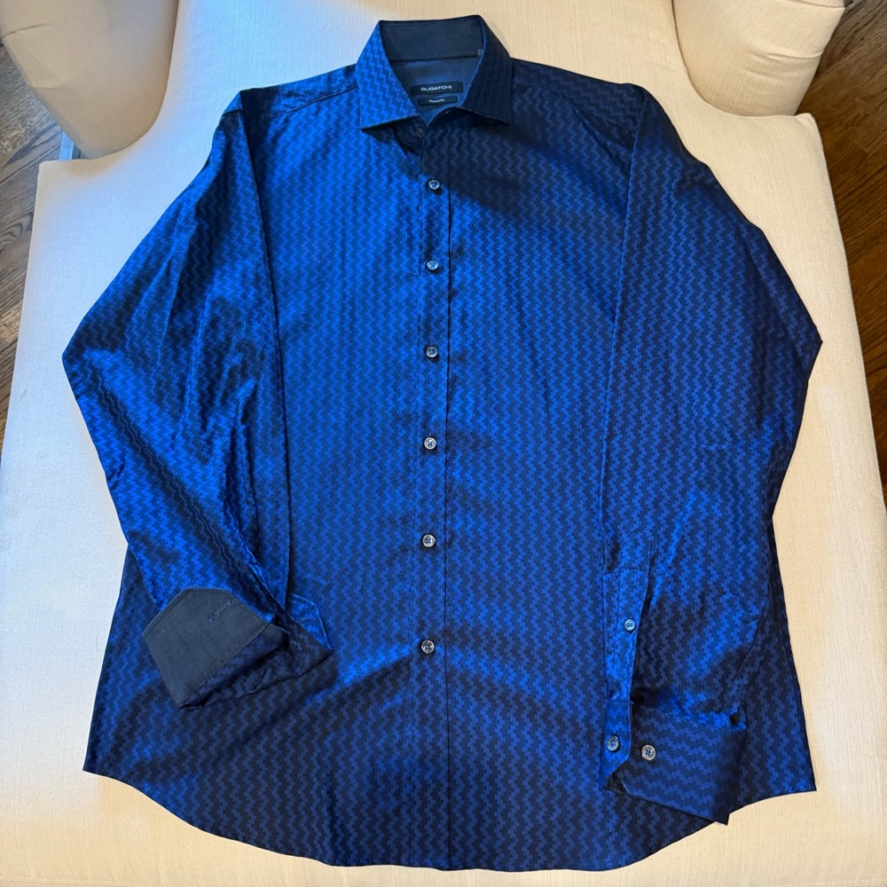 Bugatchi Navy Geometric Men's Dress Shirt